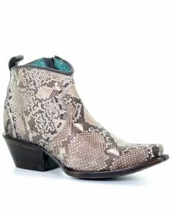 Corral Women's Natural Python Fashion Booties - Snip Toe Brown