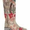 Corral Women's Cactus Floral Embroidery Overlay Western Boots - Narrow Square Toe Taupe