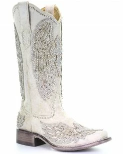 Corral Women's White Cross & Wings Western Boots - Square Toe