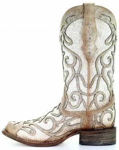 Corral Women's White Glitter Inlay Western Boots - Square Toe -Corral Boots Shop 2000288063 103 P3