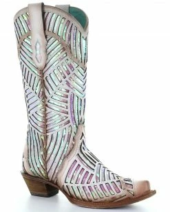 Corral Women's White Bright Inlay Western Boots - Snip Toe