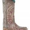 Corral Women's Taupe Flowered Embroidery Western Boots - Square Toe 2 Corral Women's Taupe Flowered Embroidery Western Boots - Square Toe -Corral Boots Shop 2000288146 251 P1