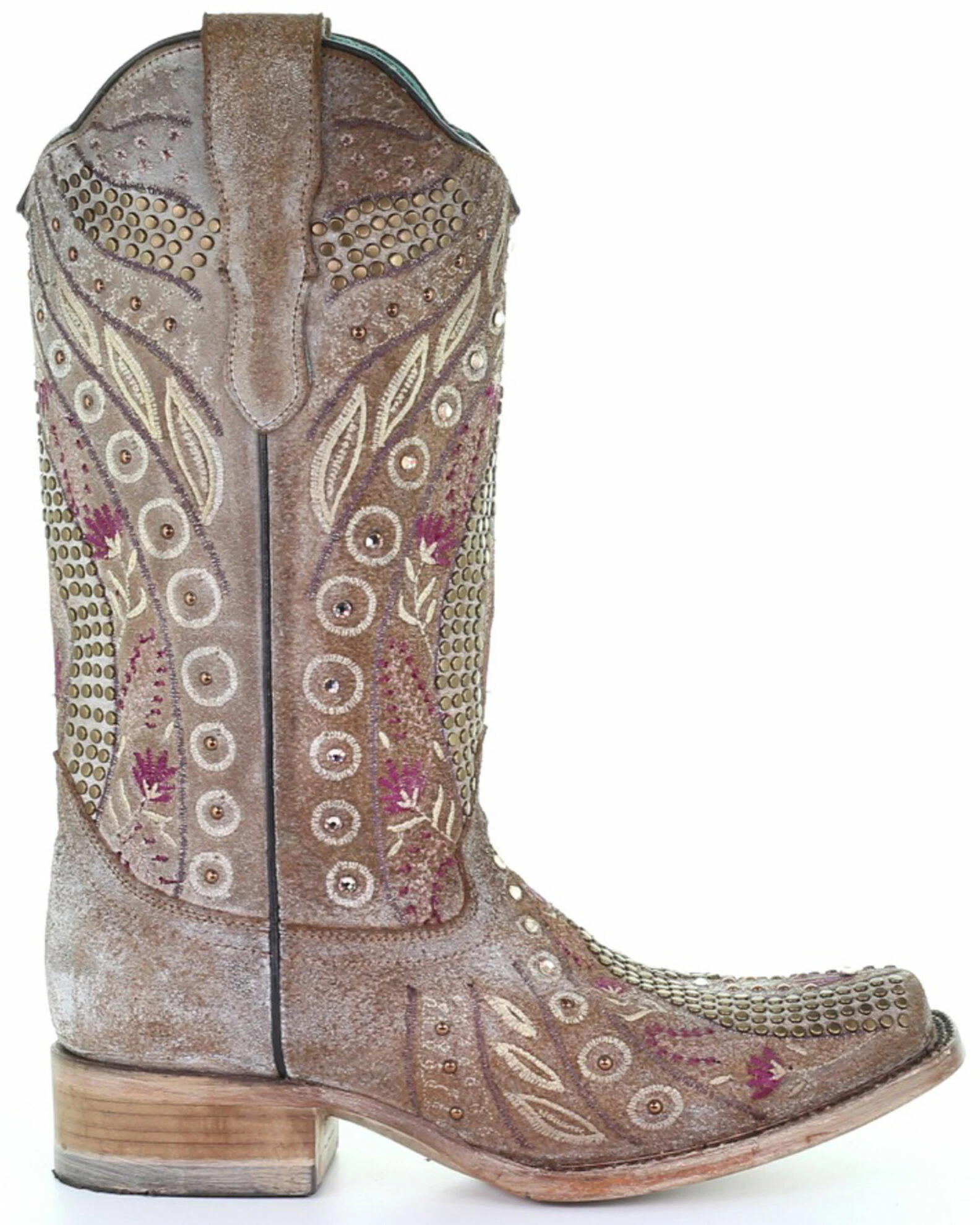 Corral Women's Taupe Flowered Embroidery Western Boots - Square Toe 4 Corral Women's Taupe Flowered Embroidery Western Boots - Square Toe - Image 2