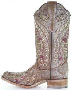 Corral Women's Taupe Flowered Embroidery Western Boots - Square Toe 9 Corral Women's Taupe Flowered Embroidery Western Boots - Square Toe -Corral Boots Shop 2000288146 251 P3