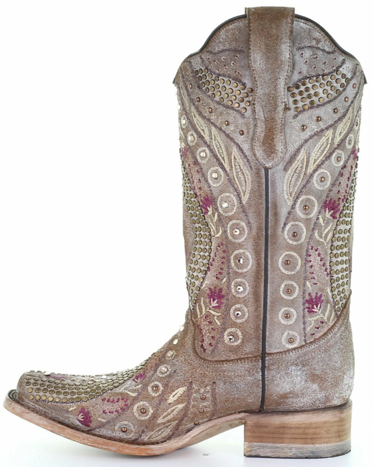 Corral Women's Taupe Flowered Embroidery Western Boots - Square Toe 5 Corral Women's Taupe Flowered Embroidery Western Boots - Square Toe - Image 3