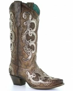 Corral Women's Grey Overlay Western Boots - Snip Toe Brown 13 Corral Women's Grey Overlay Western Boots - Snip Toe Brown -Corral Boots Shop 2000288164 200 P1 1