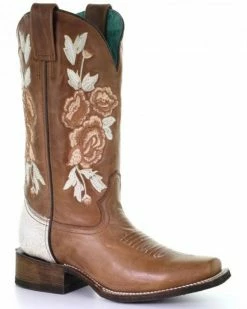Corral Women's Honey Floral Western Boots - Square Toe Tan