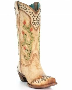 Corral Women's Saddle Cactus Embroidery Western Boots - Snip Toe Tan