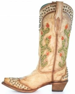 Corral Women's Saddle Cactus Embroidery Western Boots - Snip Toe Tan -Corral Boots Shop 2000293442 280 P3