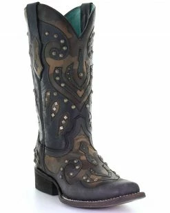 Corral Women's Camo Inlay With Studs Western Boots - Square Toe Black