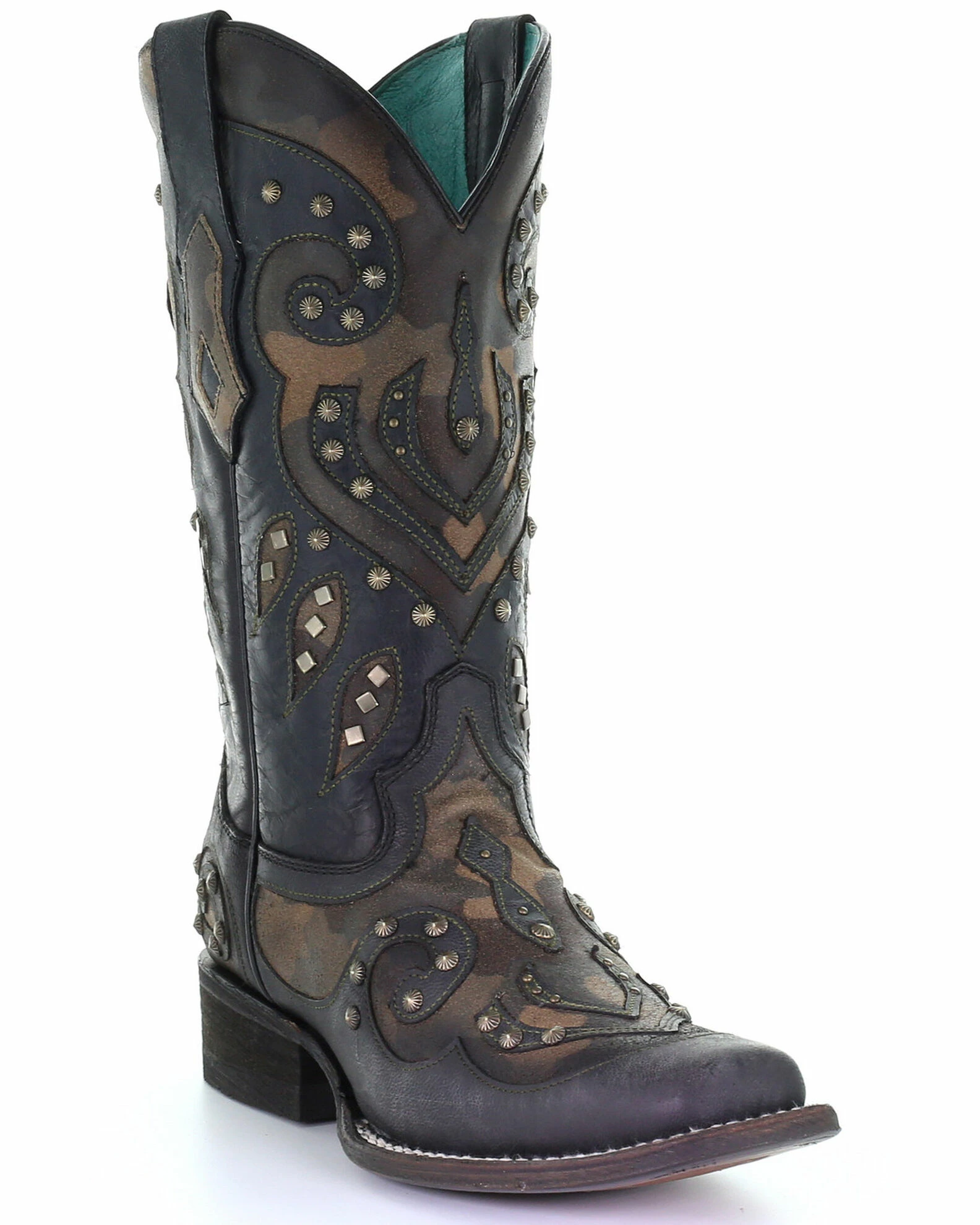 Corral Women's Camo Inlay With Studs Western Boots - Square Toe Black 3 Corral Women's Camo Inlay With Studs Western Boots - Square Toe Black