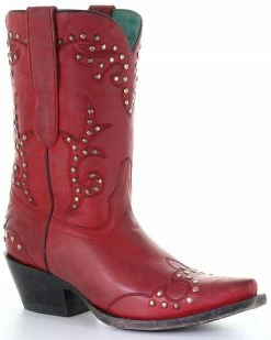 Corral Women's Studded Red Embroidery Western Boots - Snip Toe