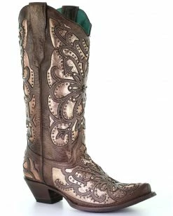 Corral Women's Brown Metallic Inlay Western Boots - Snip Toe 15 Corral Women's Brown Metallic Inlay Western Boots - Snip Toe -Corral Boots Shop 2000293464 200 P1 1