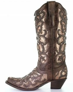 Corral Women's Brown Metallic Inlay Western Boots - Snip Toe 11 Corral Women's Brown Metallic Inlay Western Boots - Snip Toe -Corral Boots Shop 2000293464 200 P3