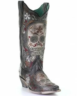 Corral Women's Sugar Skull Embroidery Western Boots - SnipToe Black -Corral Boots Shop 2000293472 001 P1 1