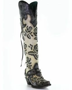 Corral Women's Rose Embroidery Western Boots - Snip Toe