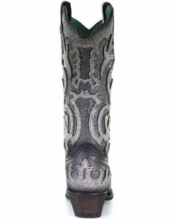Corral Women's Grey Fur Overlay Western Boots - Snip Toe Black -Corral Boots Shop 2000295318 001 P4