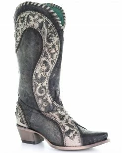 Corral Women's Black Overlay Western Boots - Snip Toe
