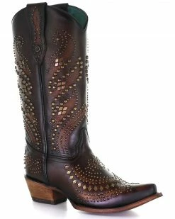 Corral Women's Sequenced Studs Western Boots - Snip Toe Brown
