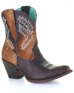 Corral Women's Brown Embroidery Western Booties - Round Toe
