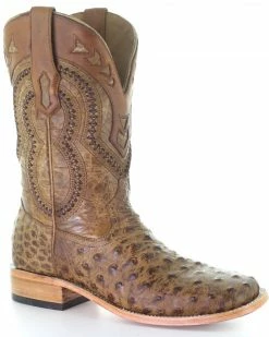 Corral Men's Woven Ostrich Overlay Western Boots - Square Toe Tan