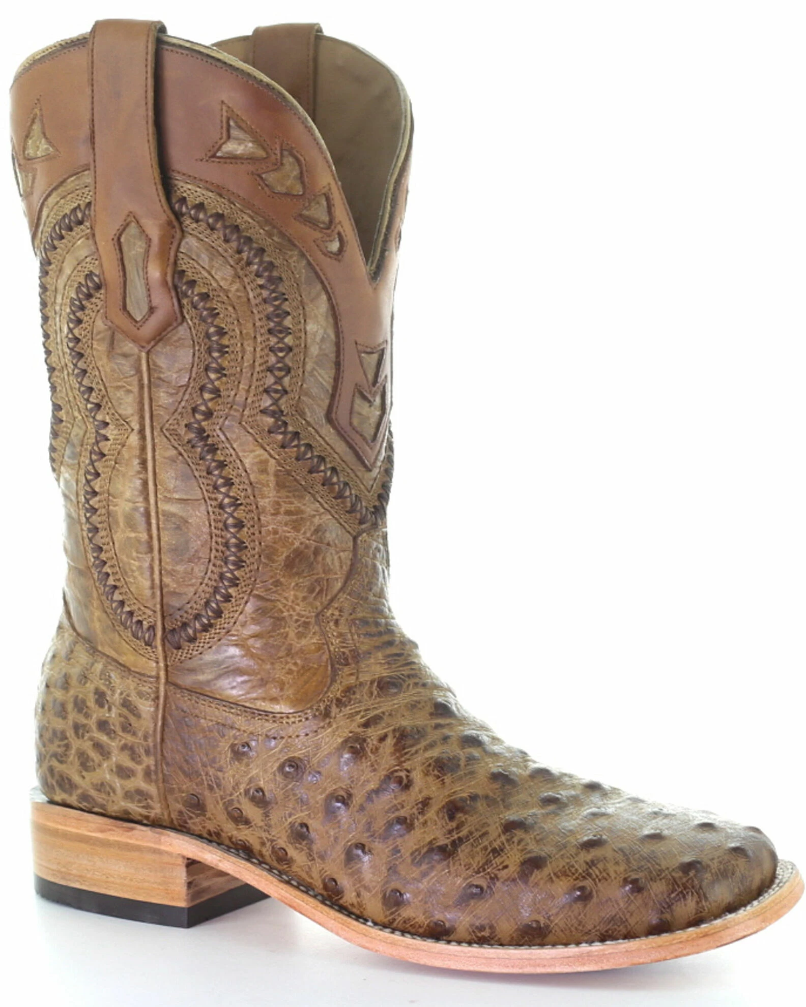 Corral Men's Woven Ostrich Overlay Western Boots - Square Toe Tan 3 Corral Men's Woven Ostrich Overlay Western Boots - Square Toe Tan