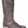 Corral Women's Brown Inlay & Flower Embroidery Western Boots - Square Toe -Corral Boots Shop 2000328895 200 P1