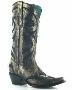Corral Women's Gold Embroidery & Studs Western Boots - Snip Toe