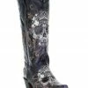 Corral Women's Floral Skull Embroidery & Studs Cowgirl Boots - Snip Toe Black