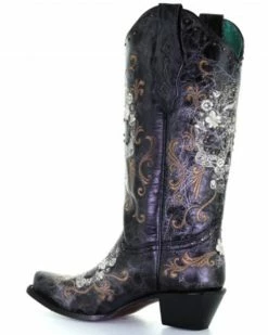 Corral Women's Floral Skull Embroidery & Studs Cowgirl Boots - Snip Toe Black -Corral Boots Shop 2000340854 001 P3