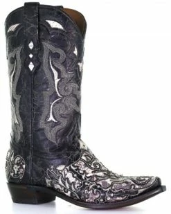 Corral Men's Exotic Python Skin Inlay Western Boots - Snip Toe Black/white