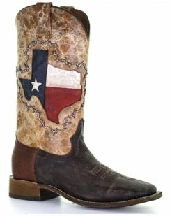 Corral Men's Texas Flag Shaft Western Boots - Broad Square Toe Brown