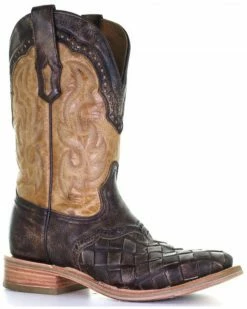 Corral Men's Honey Embroidered Western Boots - Broad Square Toe Brown
