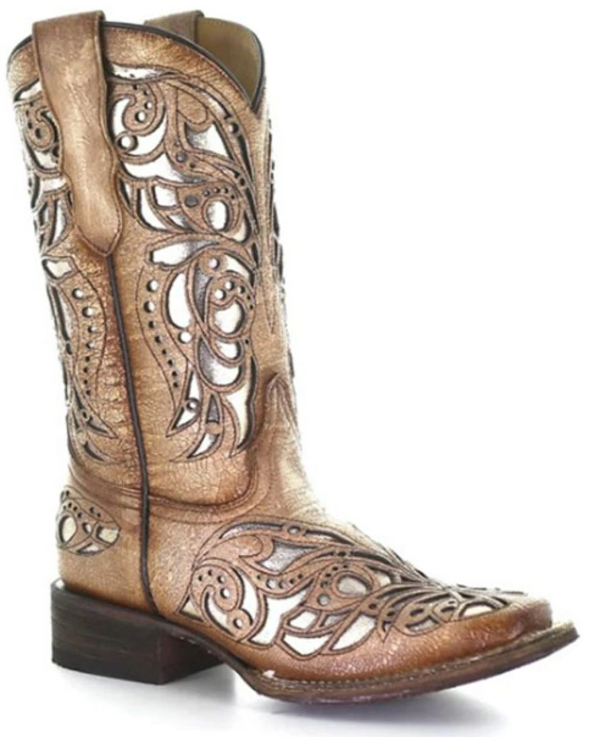 Corral Girls' Beige Shiny Inlay Western Boots - Wide Square Toe Tan 8 Corral Girls' Beige Shiny Inlay Western Boots - Wide Square Toe Tan - Image 6