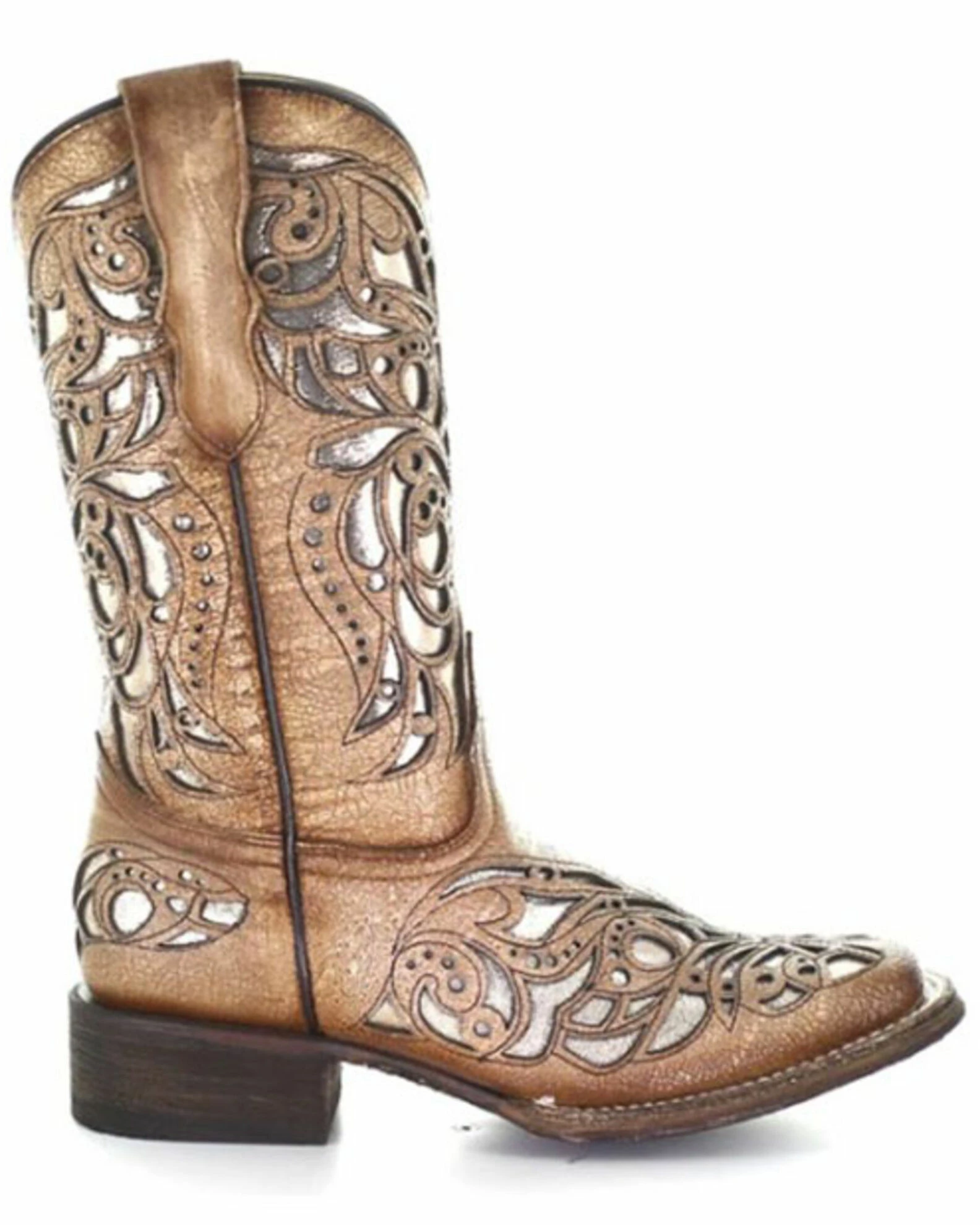 Corral Girls' Beige Shiny Inlay Western Boots - Wide Square Toe Tan 4 Corral Girls' Beige Shiny Inlay Western Boots - Wide Square Toe Tan - Image 2