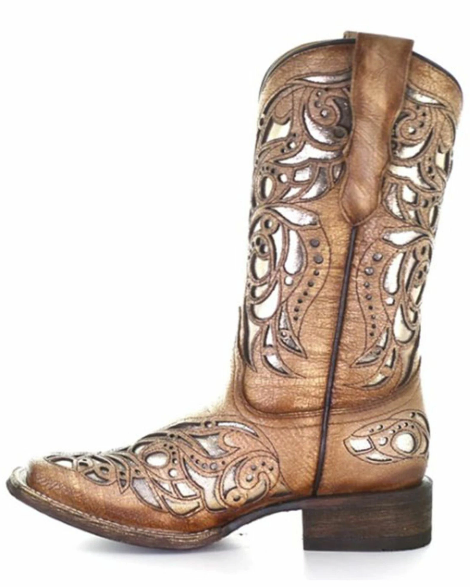Corral Girls' Beige Shiny Inlay Western Boots - Wide Square Toe Tan 5 Corral Girls' Beige Shiny Inlay Western Boots - Wide Square Toe Tan - Image 3