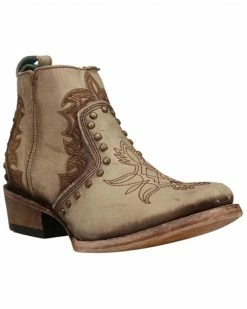Corral Women's Embroidery & Stud Booties - Round Toe Beige/khaki