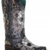 Corral Women's Floral Skull Embroidery & Studs Western Boots - Square Toe Black/white