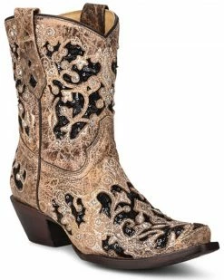 Corral Women's Brown Inlay Western Booties - Snip Toe