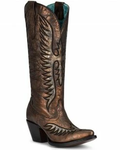 Corral Women's Black Bronze Embroidery Western Boots - Round Toe