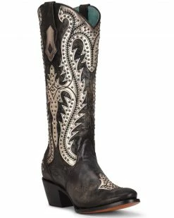 Corral Women's Black Overlay & Studs Western Boots - Round Toe
