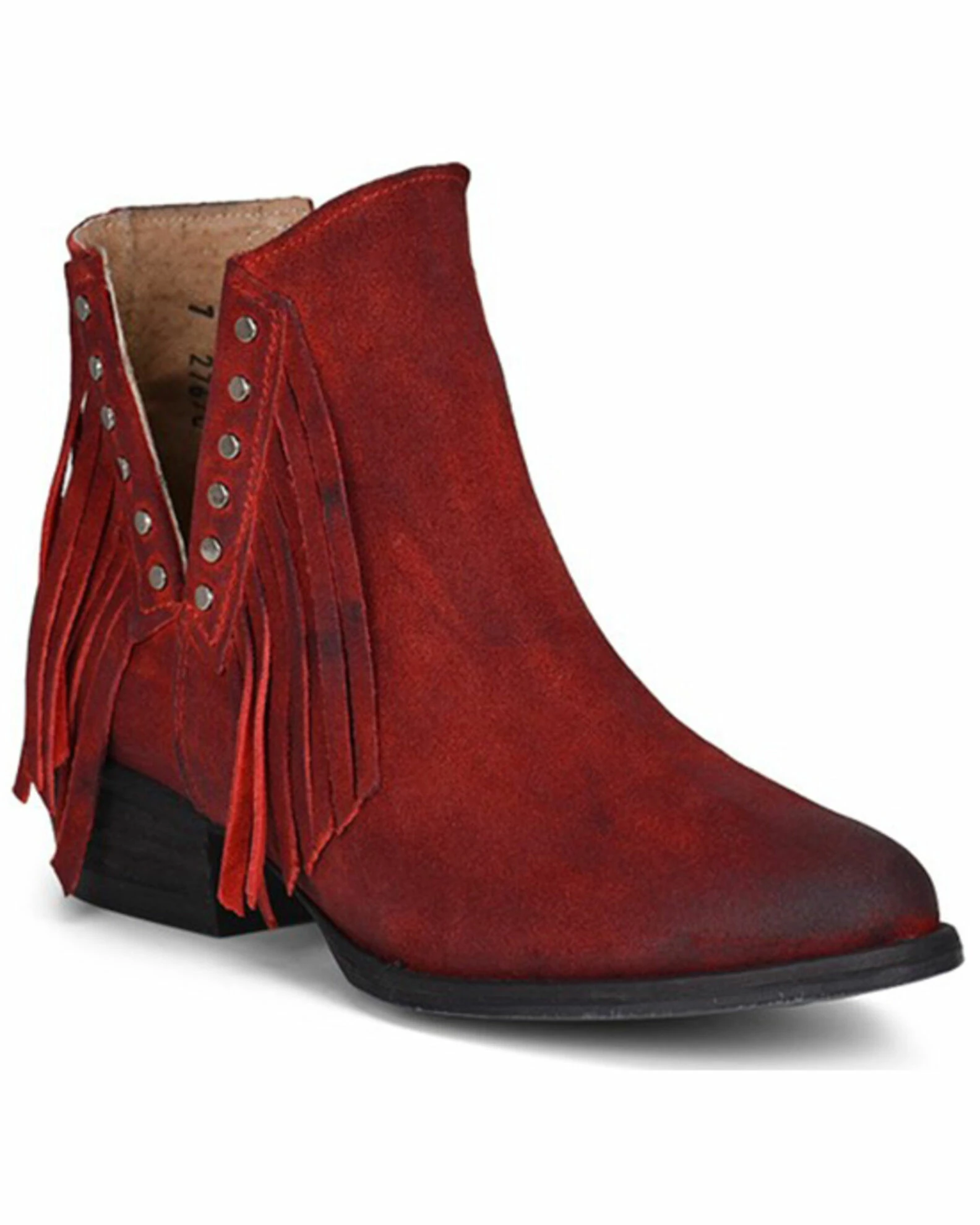 Corral Women's Red Studs & Fringe Fashion Booties - Round Toe 3 Corral Women's Red Studs & Fringe Fashion Booties - Round Toe