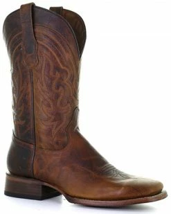 Corral Men's Brown Embroidery Western Boots - Wide Square Toe