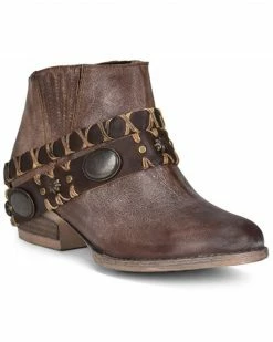 Corral Women's Brown Harness Fashion Booties - Round Toe Dark Brown