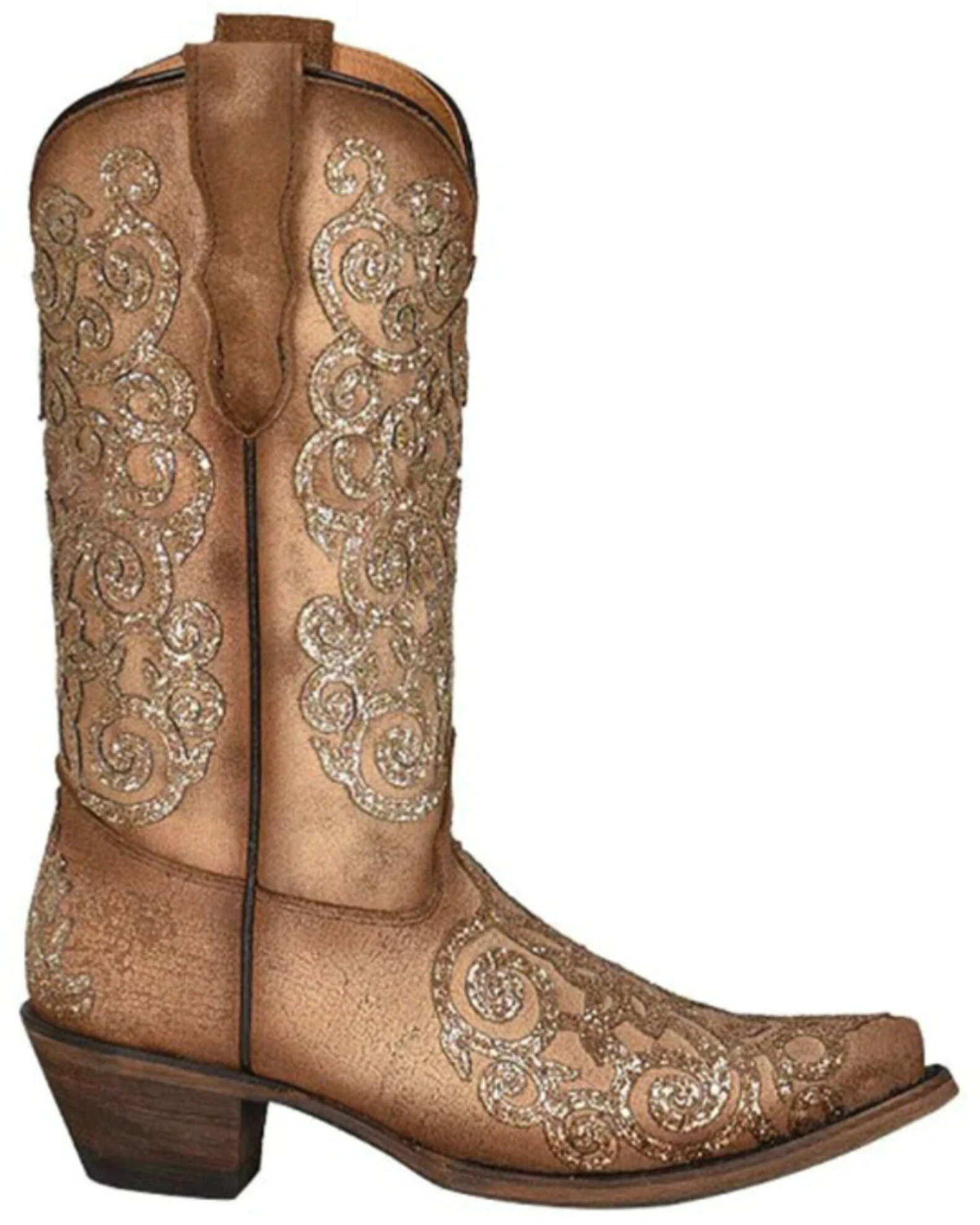 Corral Girls' Tan Glitter Embroidery Leather Western Boot - Snip Toe 4 Corral Girls' Tan Glitter Embroidery Leather Western Boot - Snip Toe - Image 2