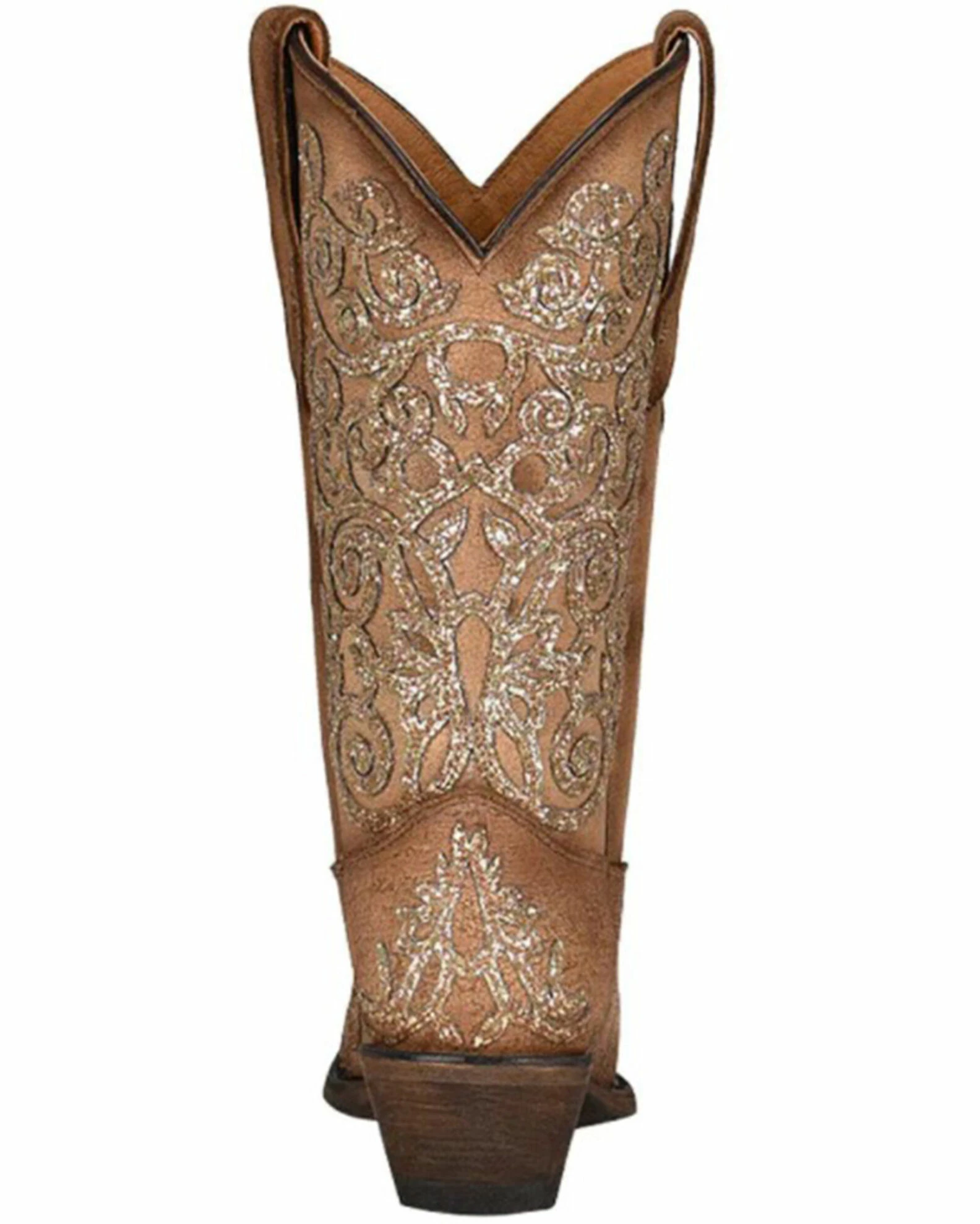 Corral Girls' Tan Glitter Embroidery Leather Western Boot - Snip Toe 6 Corral Girls' Tan Glitter Embroidery Leather Western Boot - Snip Toe - Image 4