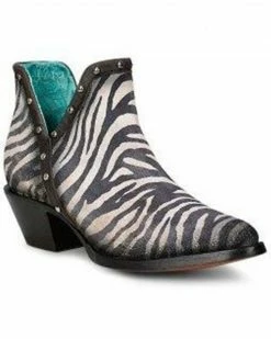 Corral Women's Zebra Print Studded Booties - Pointed Toe Black/white