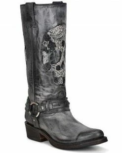 Corral Women's Embroidered Skull & Harness Western Boots - Round Toe Black