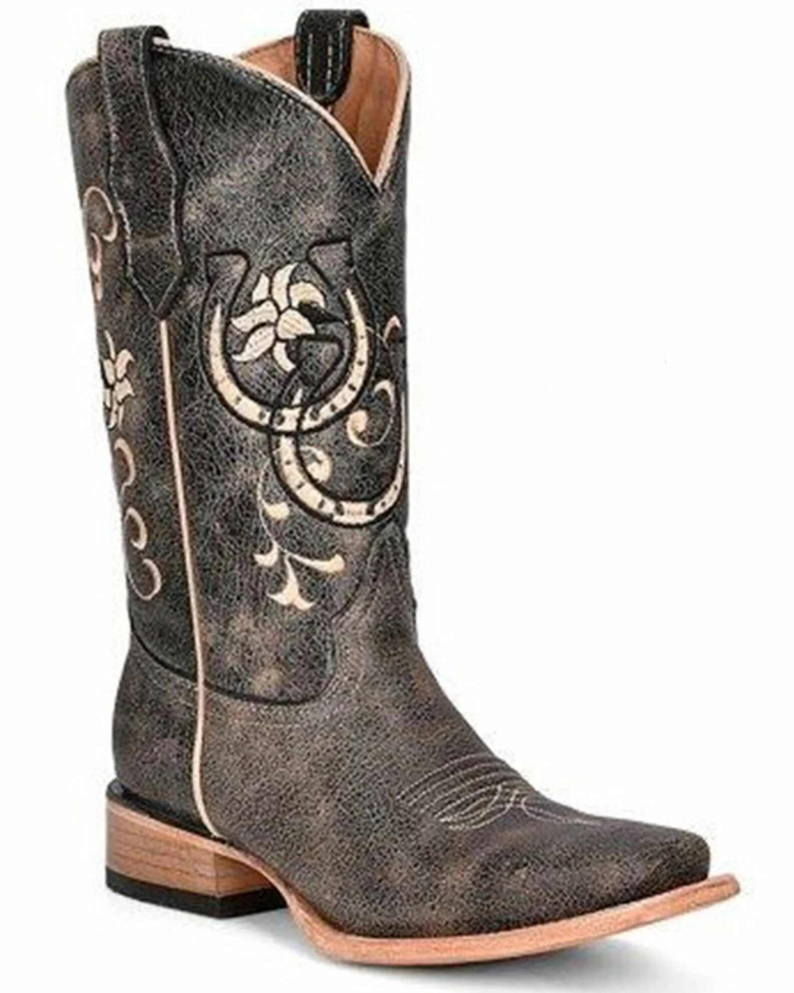 Corral Girls' Floral & Horseshoe Embroidered Western Boots - Square Toe 3 Corral Girls' Floral & Horseshoe Embroidered Western Boots - Square Toe