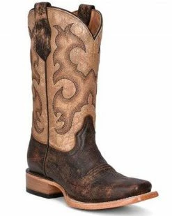 Corral Girls' Distressed Two Tone Western Boots - Square Toe Brown